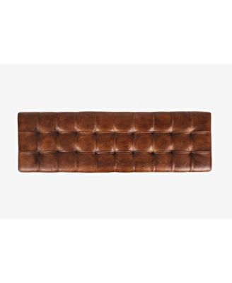55-Inch Brown Leather Ottoman Bench with Metal for Home Decor