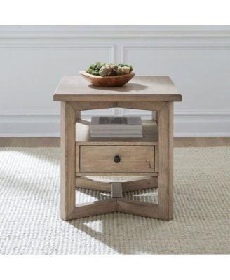 Living Room Rectangular End Table with Storage Drawer - Barley Buff Birch Wood