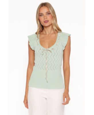 Women's Tucker Pointelle Scoop Neck Tie-Front Sleeveless Top