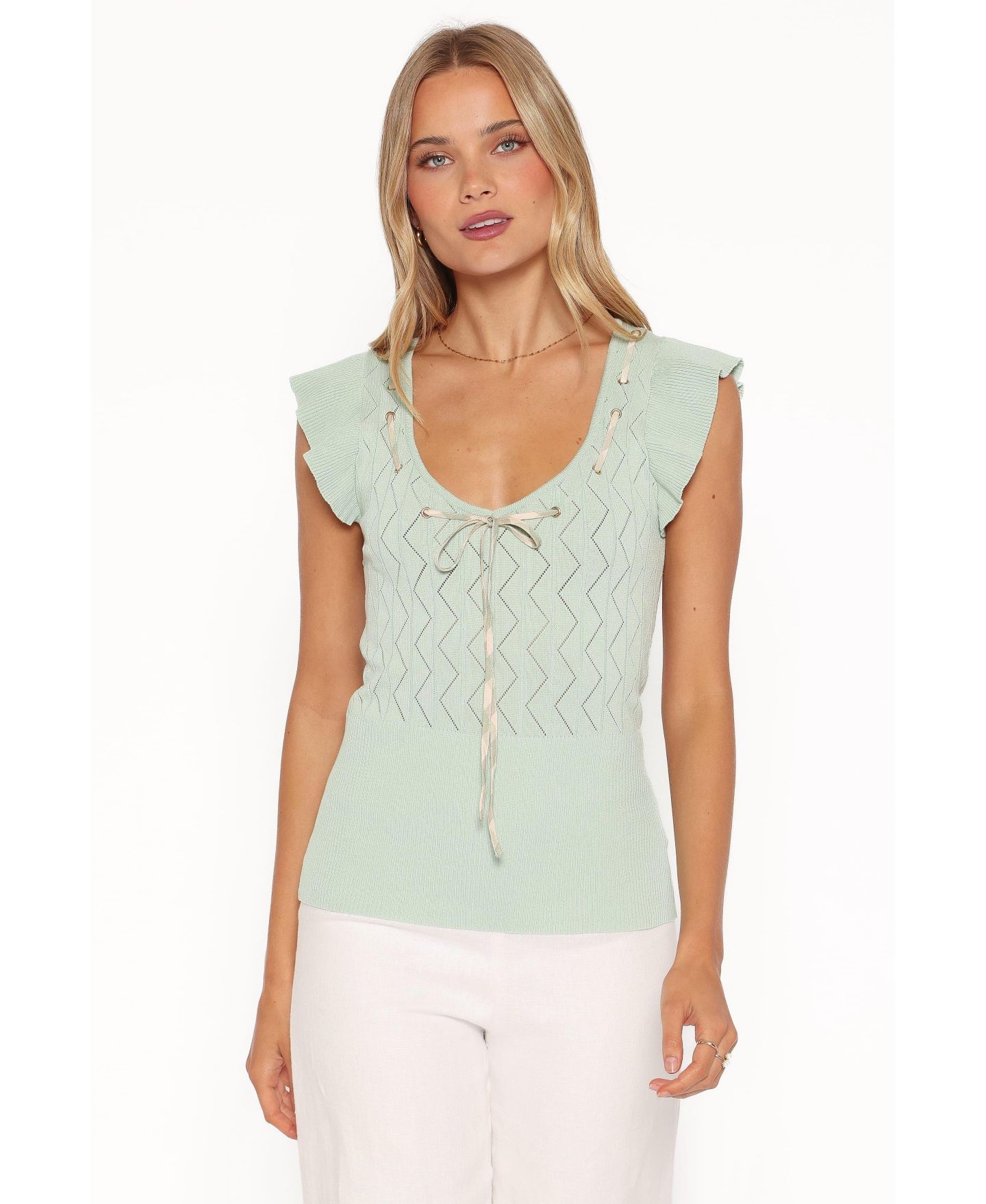 Женский топ Petal and Pup Tucker Pointelle Knit, цвет: Шалфейный зелёный — фото 1