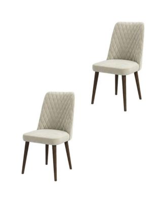 Velvet Mid-Century Modern Dining Chairs with Walnut Legs, Beige, Set of 2