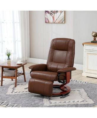 PU Leather Recliner, 145degree(s) Swivel Lounge Chair with Footrest, Wood Base Adjustable Armchair for Living Room Bedroom