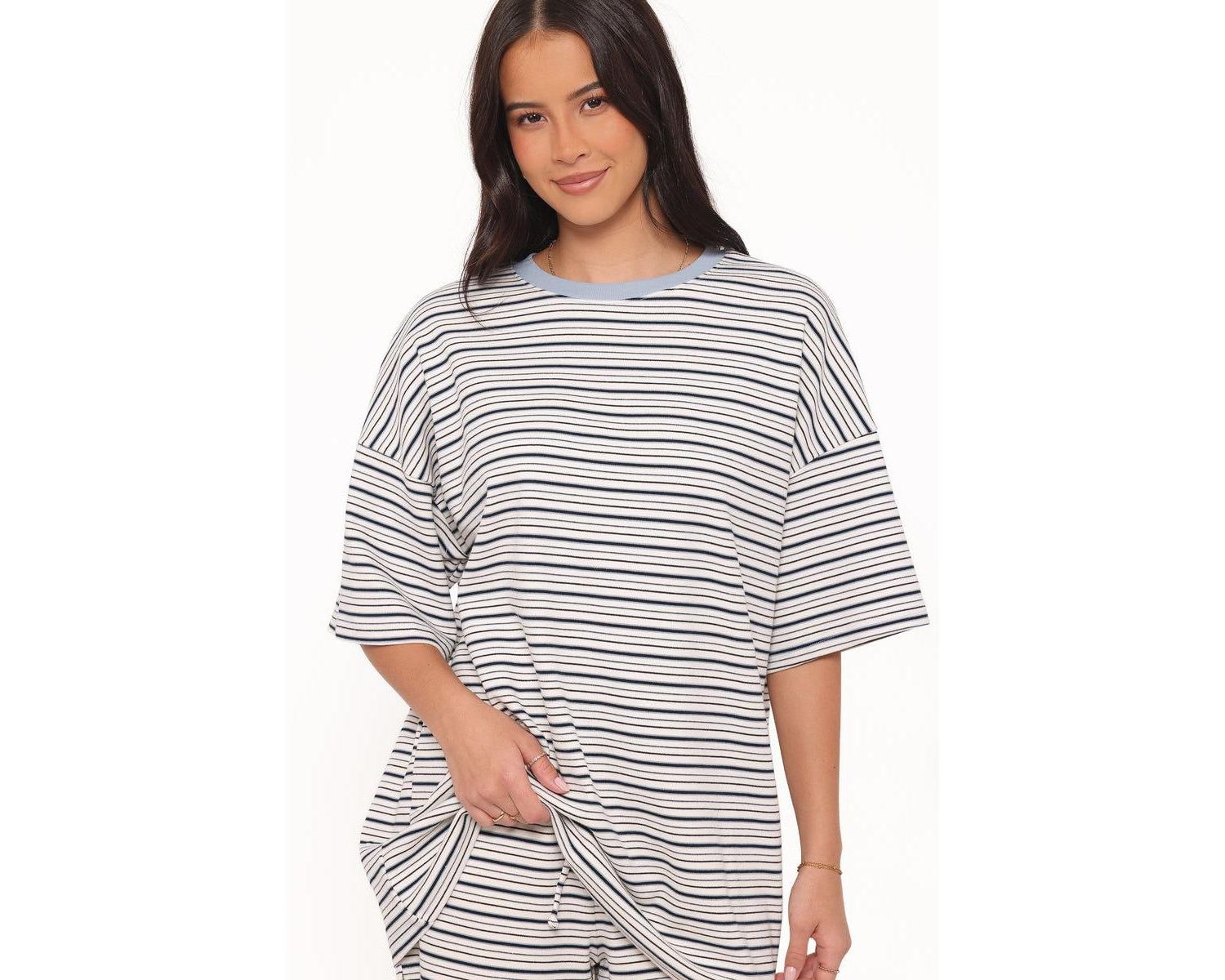 Women's Hellen Stripe Oversized Top and Shorts, 2-Piece Set