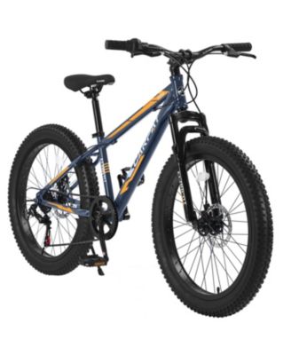 24" Fat Tire Mountain Bike for Adults & Youth with Shimano 7-speed drivetrain, dual disc brakes, front suspension, and high-carbon steel frame