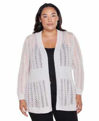 Plus Size Open-Front Lightweight Pointelle Cardigan Sweater