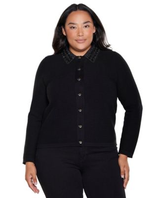Plus Size Embellished Long Sleeve Cardigan Sweater
