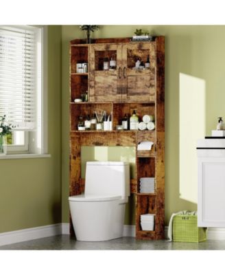 Over Toilet Bathroom Storage Cabinet 67" Tall Glass Door Adjustable Shelves Barn Door Organizer for Laundry Room Bathroom