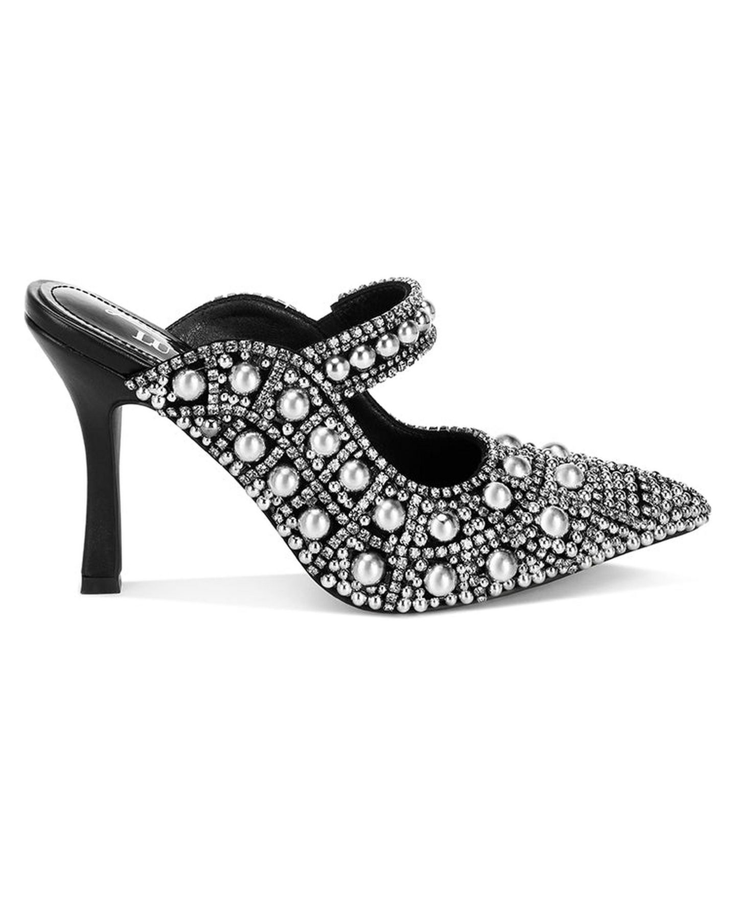 Женские сандалии London Rag Dalston Pearls and Rhinestones Slip On, цвет: Чёрный замшевый — фото 3