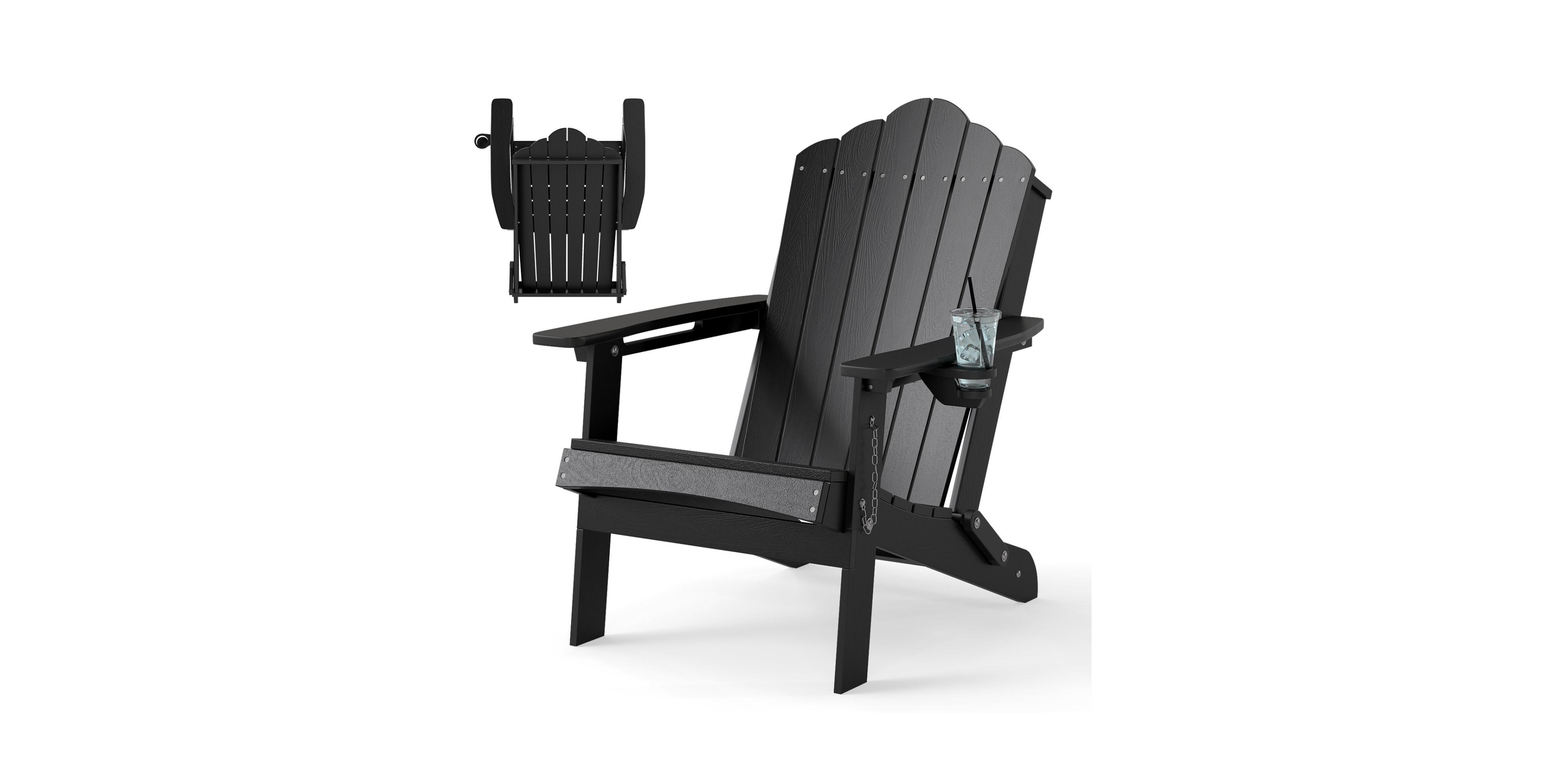 Sugift Weather-Resistant Folding Hdpe Adirondack Chair with High Backrest