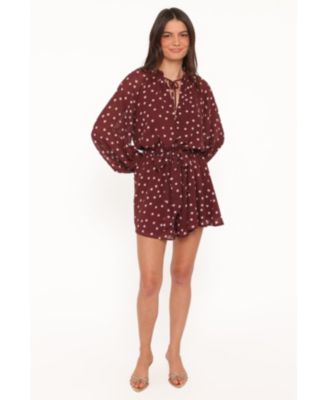 Women's Michelle Long-Sleeve V-Neck Polka-Dot Romper