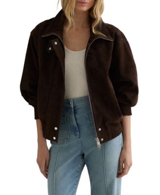 Women's Cara Suede Funnel-Neck Bomber Jacket