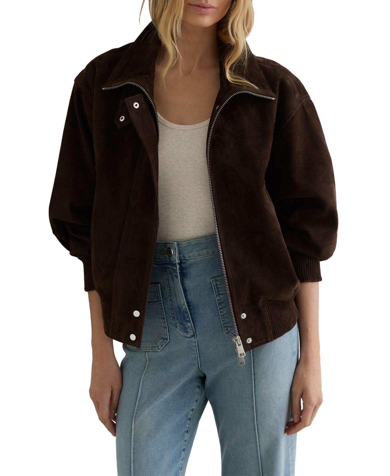 Women's Cara Suede Funnel-Neck Bomber Jacket
