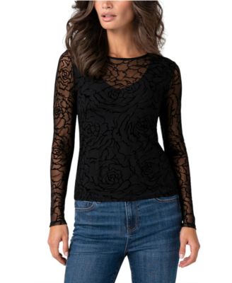 Women's Long Sleeve Floral Mesh Top