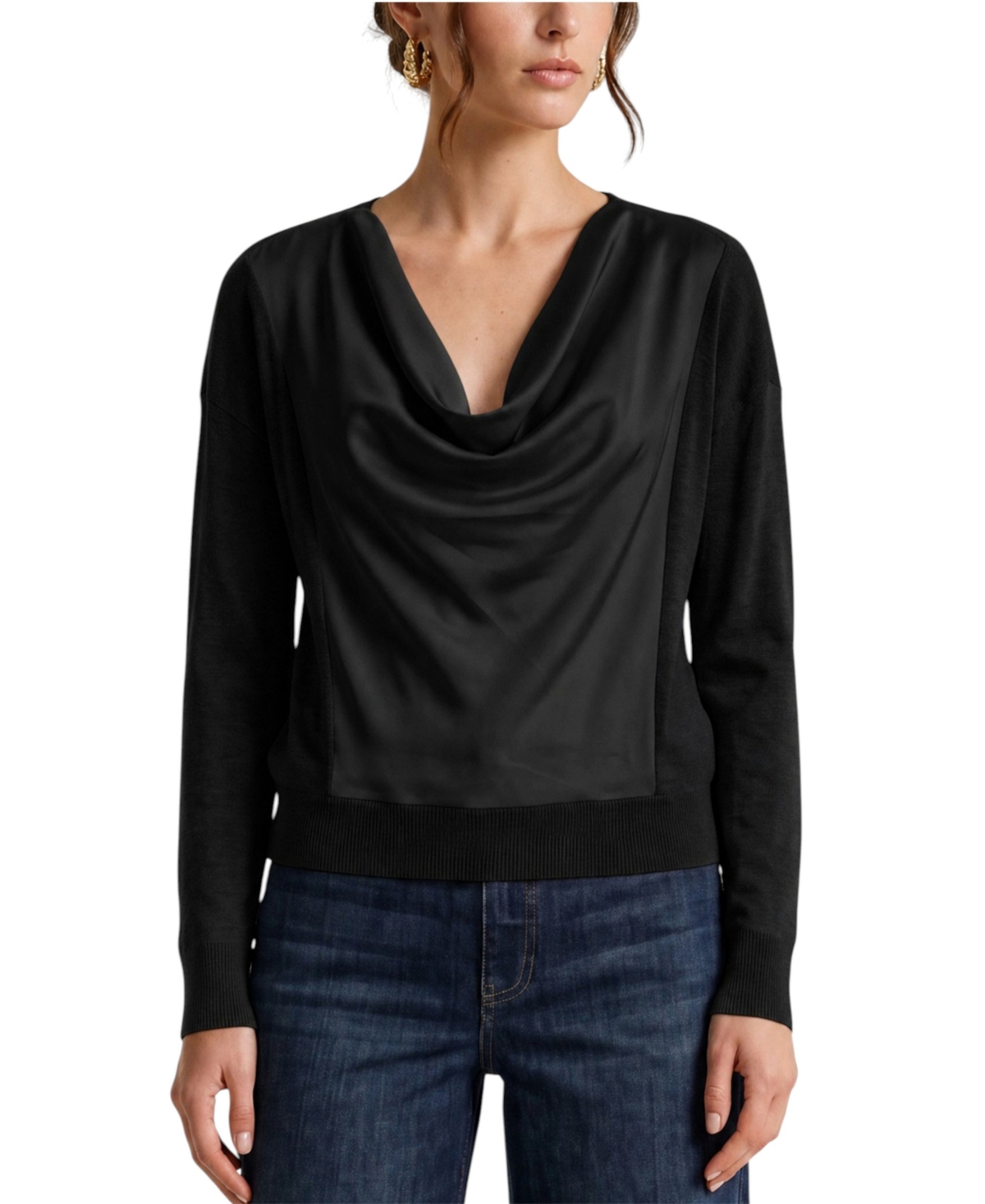 Liverpool Los Angeles Women's Cowl Neck Satin Front Sweater