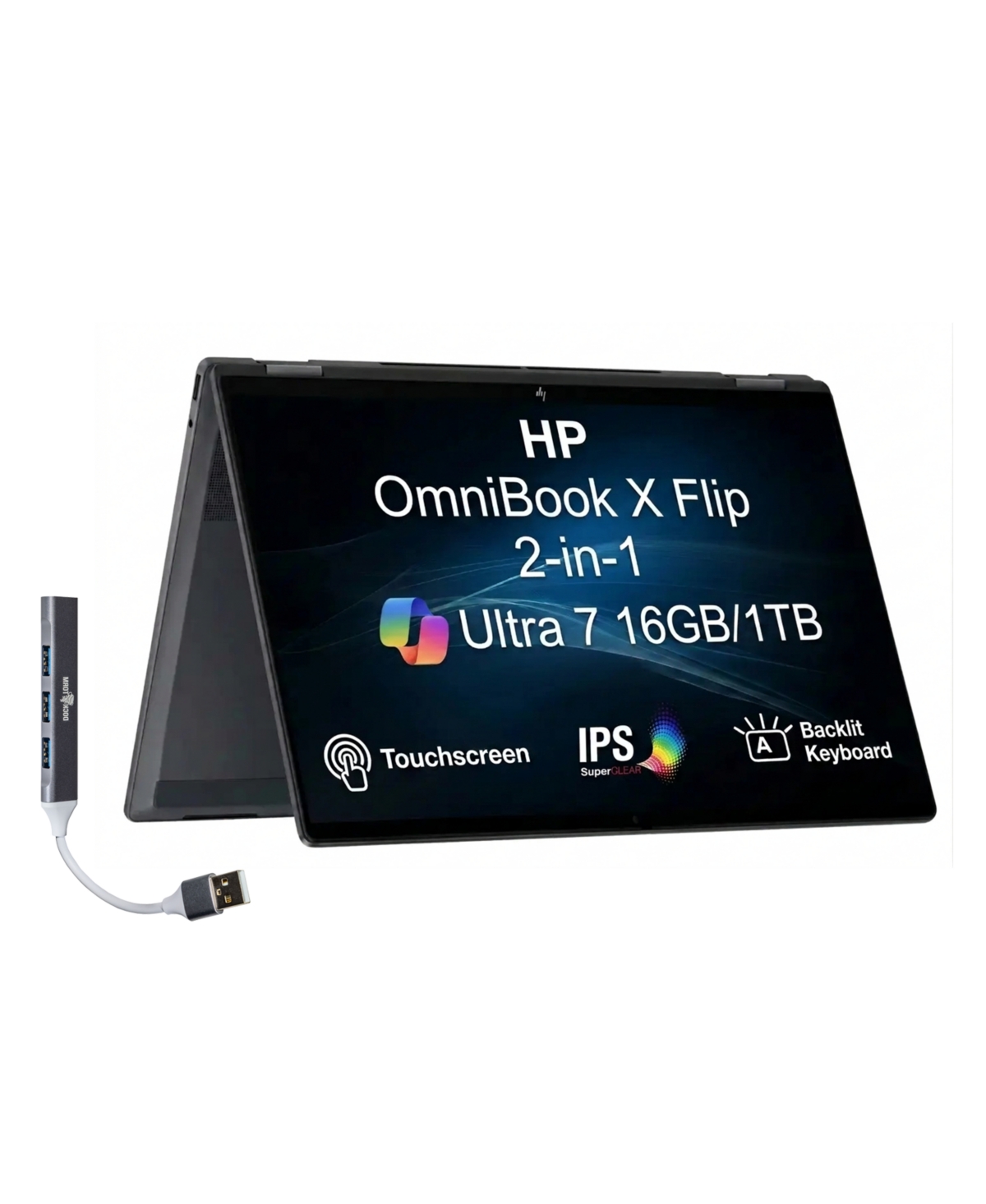 Hp OmniBook X Flip 2-in-1 2-in-1 Laptop 16.0 Wuxga (Intel Ultra 7-256V, 16GB LPDDR5X, 1TB Ssd, Win 11 Home) Usb Hub