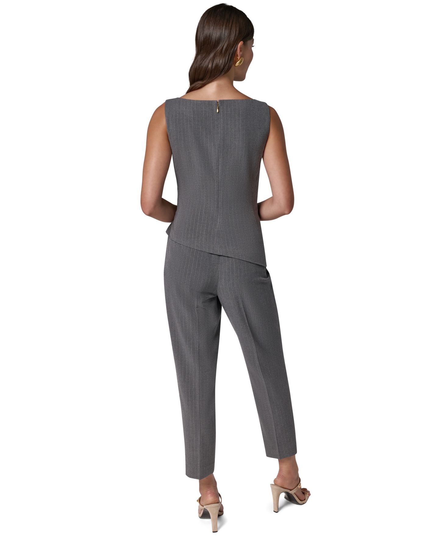 Женская блузка Donna Karan New York Boat Neck Sleeveless Asymmetrical Blouse, цвет: Светлый меланжевый серый — фото 8