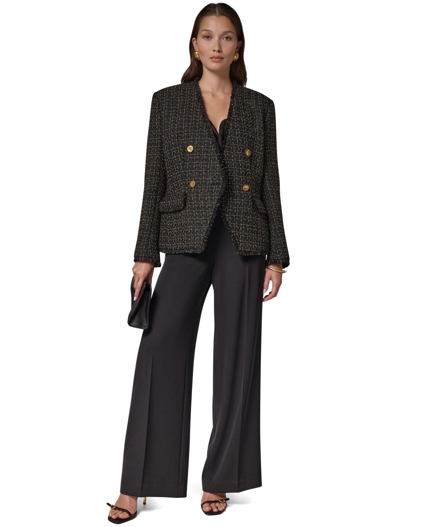 Женский пиджак Donna Karan New York Double Breasted Tweed, цвет: Чёрный / Золотой — фото 3