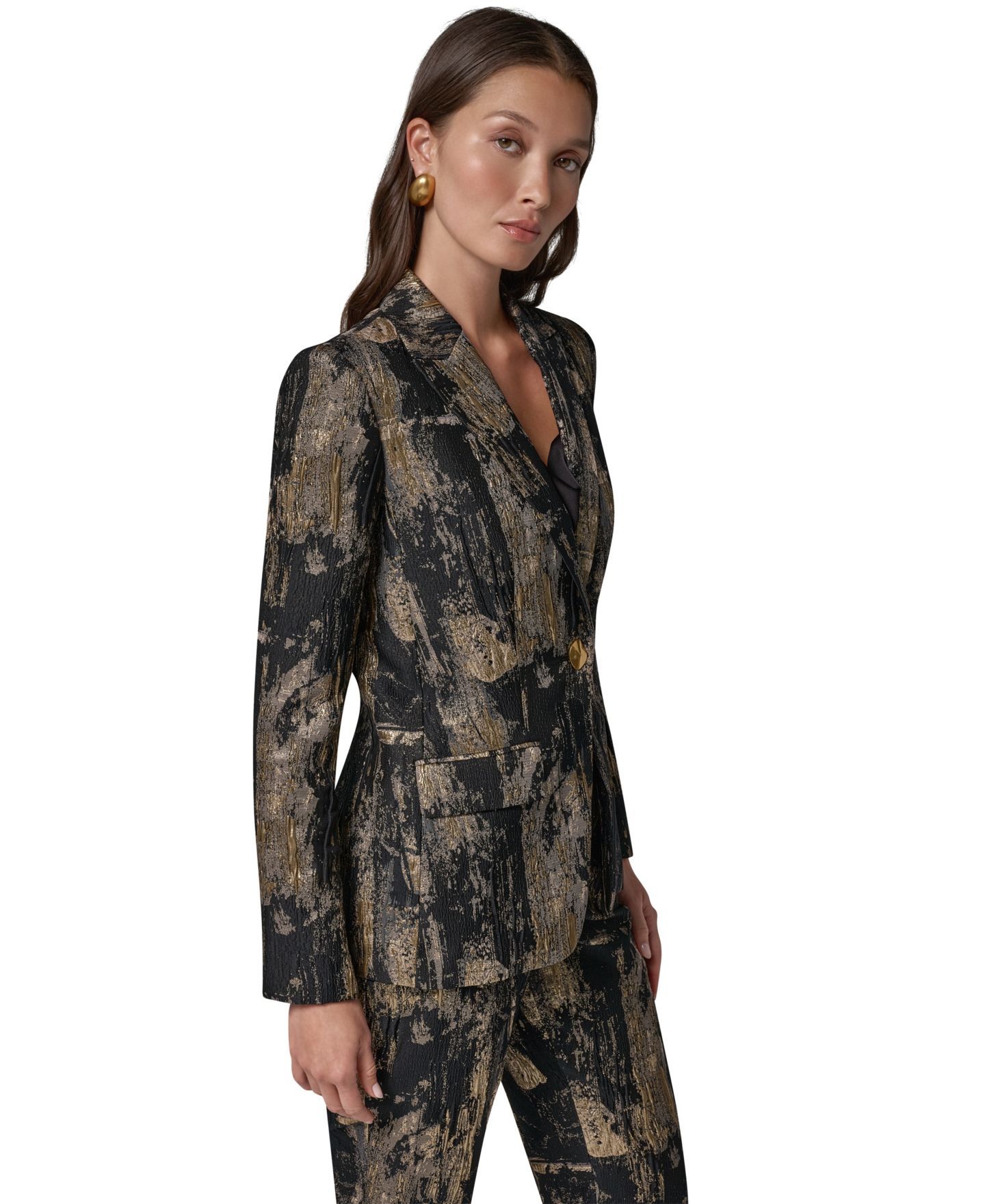 Женский блейзер Donna Karan New York с острыми лацканами и подплечниками, Brushstroke, цвет: Чёрный разноцветный — фото 8