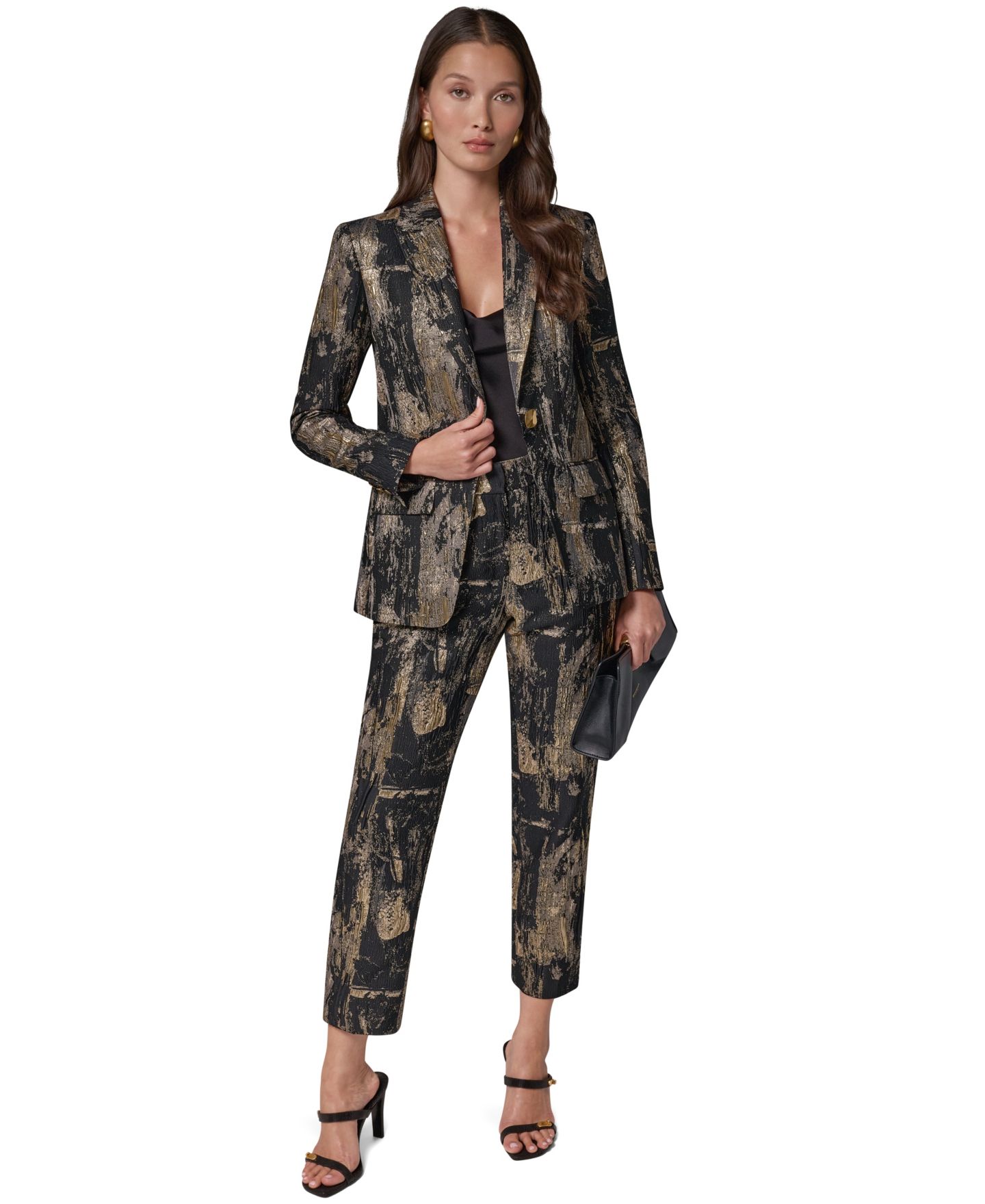 Женский блейзер Donna Karan New York с острыми лацканами и подплечниками, Brushstroke, цвет: Чёрный разноцветный — фото 4