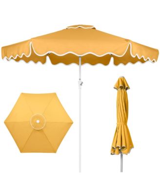 9ft Patio Market Umbrella with Wavy Trim, Fade Resistant, Crank and Tilt, Wind Vent