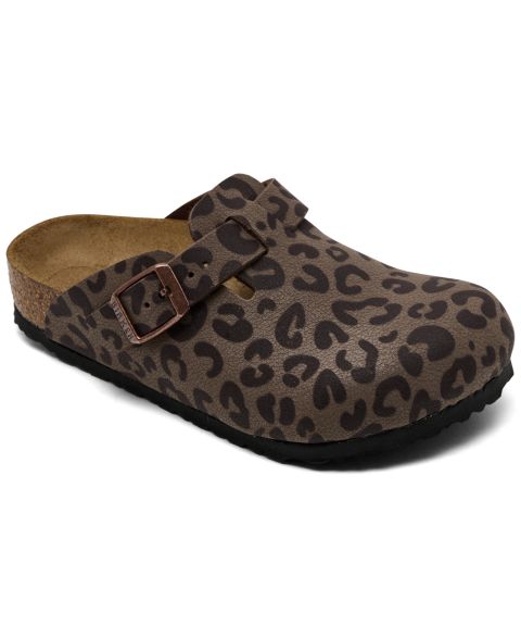 Сабо Birkenstock Boston Leopard-Print Closed-Toe Birko-Flor Clogs from Finish Line для девочек, цвет: Мокко