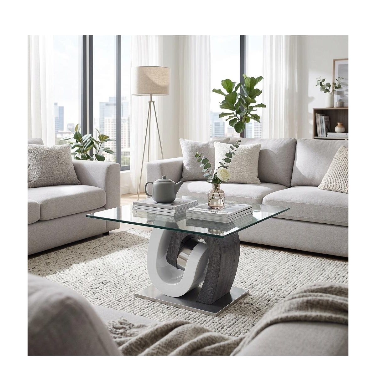 Contemporary 10mm Tempered,Brushed,High Gloss,Paper T4127 End Table