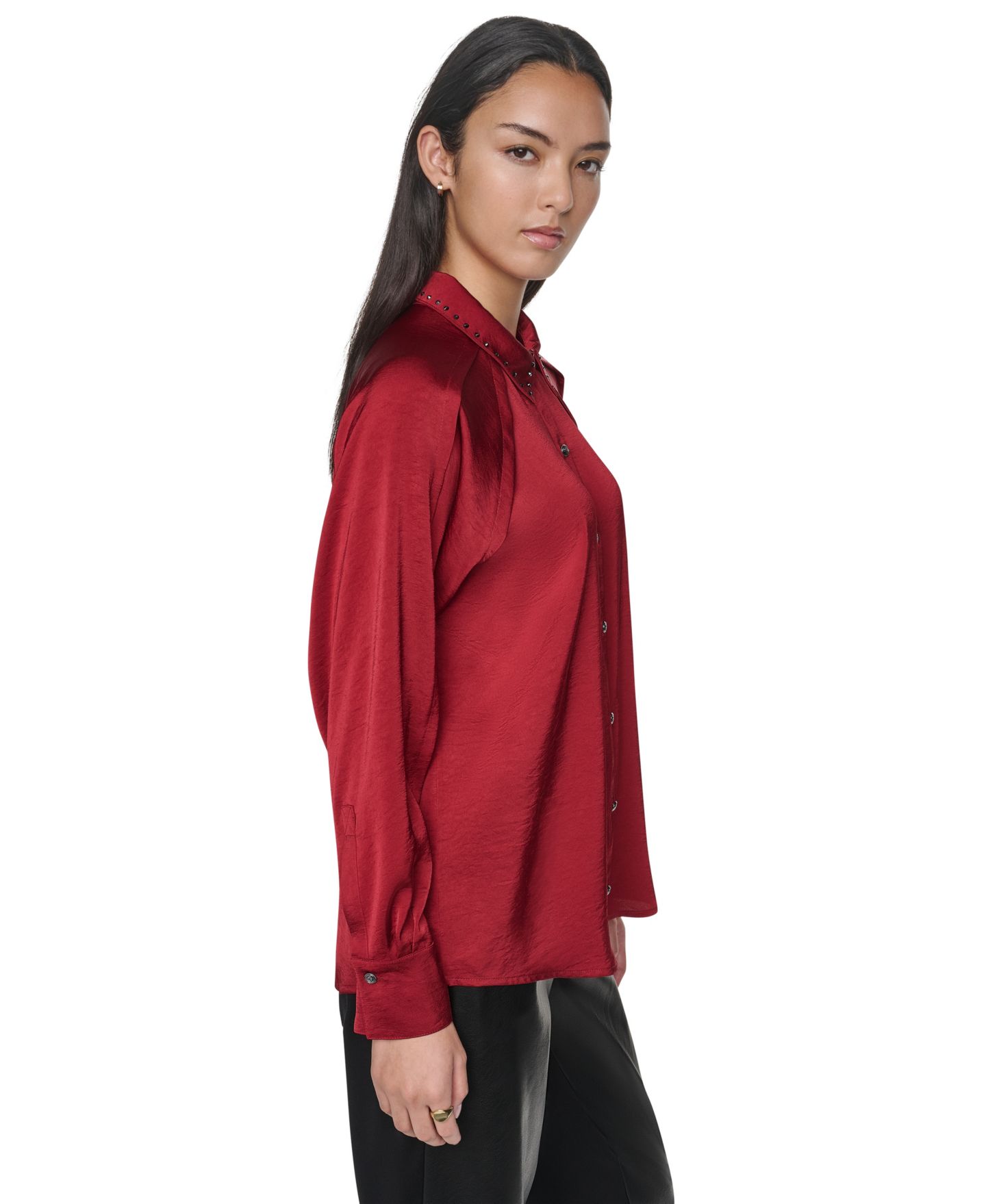 Женская блузка DKNY Studded-Collar Raglan-Sleeve, цвет: Клюквенный — фото 3