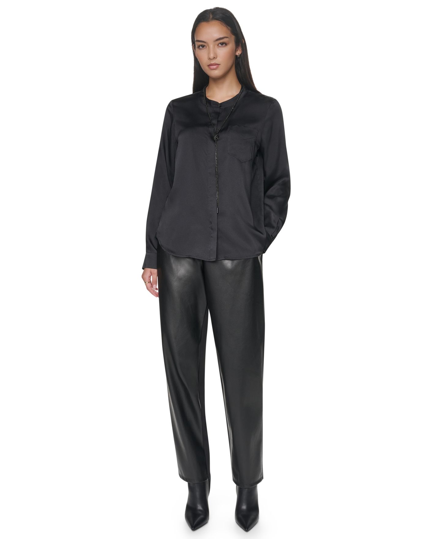Женская блузка DKNY Embellished Long-Sleeve Collared, цвет: Чёрный — фото 2