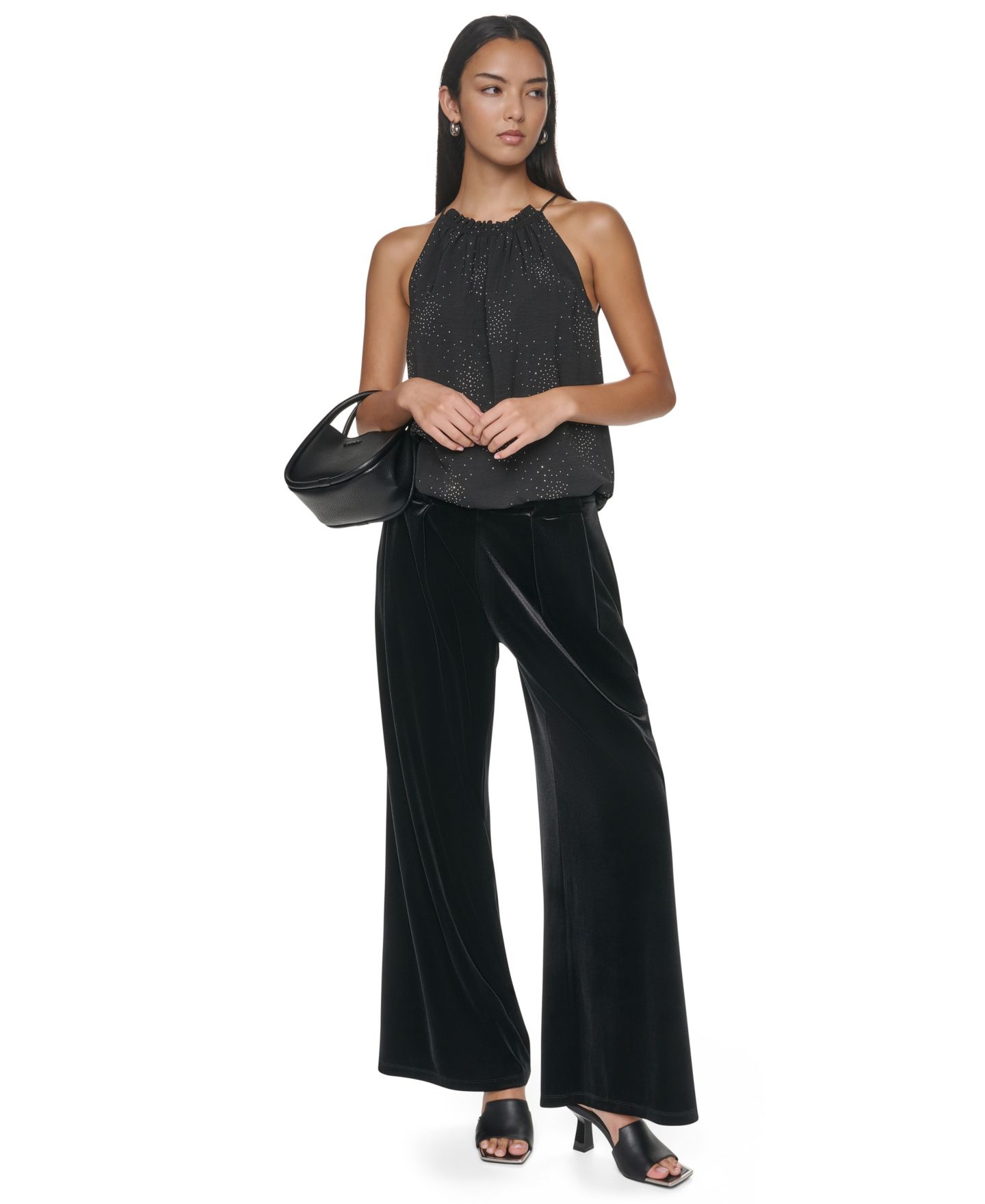 Женская блузка DKNY Halter Sleeveless Firework-Inspired Embellished, цвет: Чёрный — фото 6