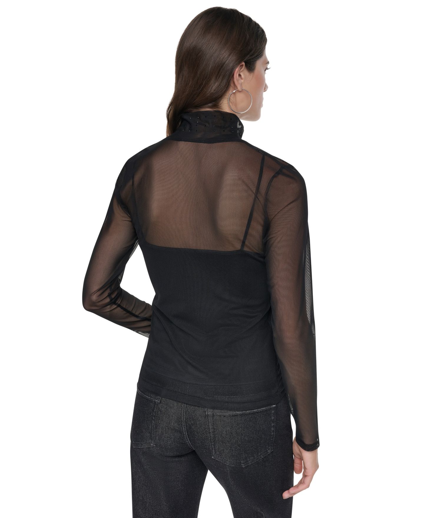 Женский топ DKNY Embellished Sheer Mesh, цвет: Чёрный — фото 4