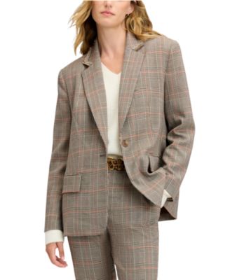 Women's Embellished Oversized Plaid Blazer