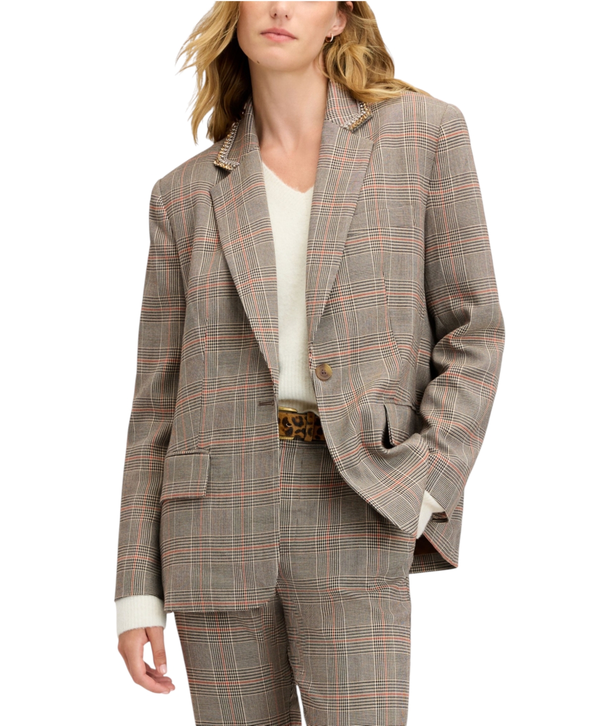 Sam Edelman Women's Embellished Oversized Plaid Blazer