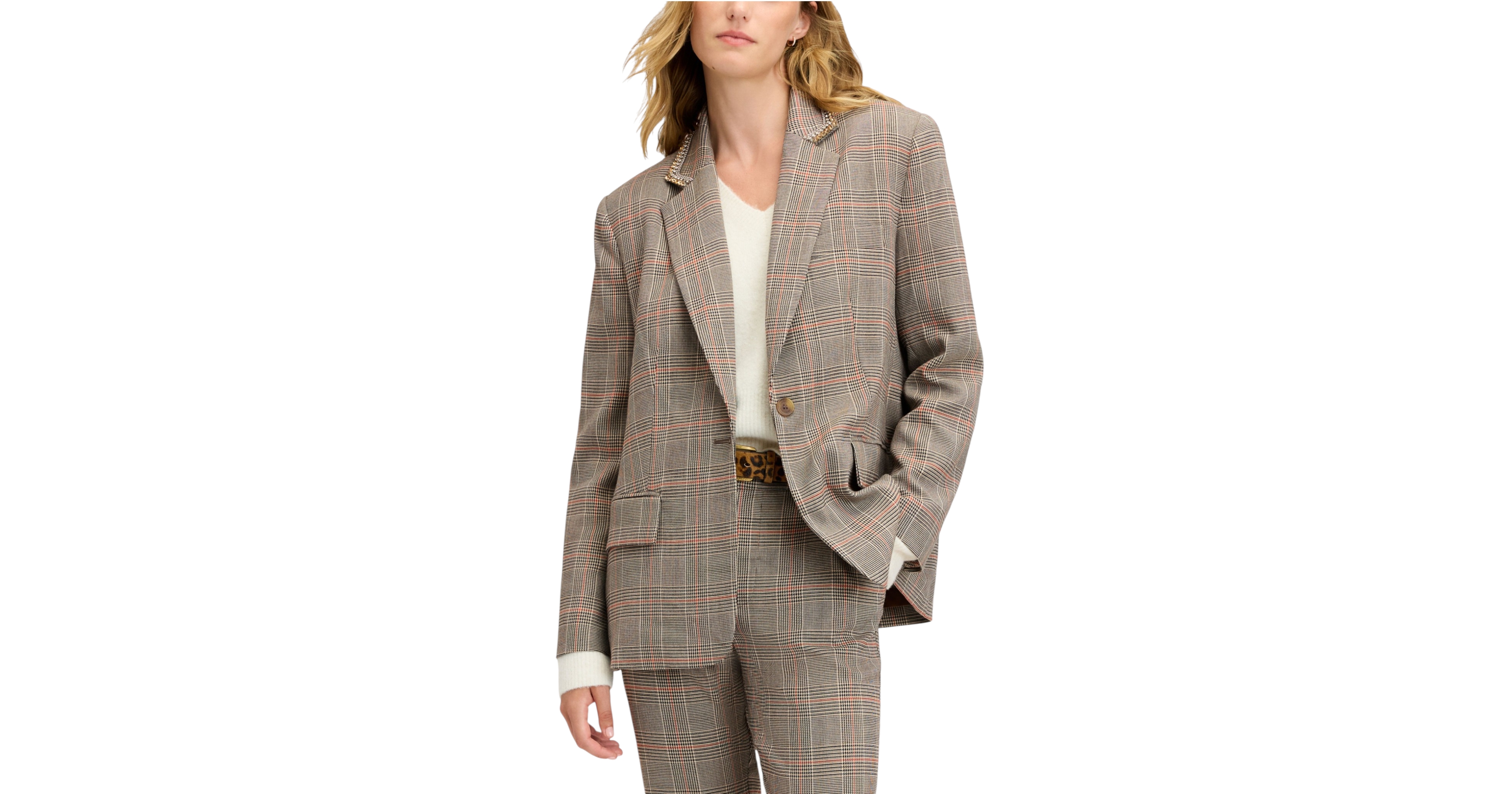 Sam Edelman Women's Embellished Oversized Plaid Blazer