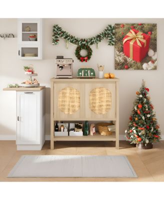 Rattan Sideboard Buffet Cabinet with Storage, Wood Coffee Bar Console Table for Living Room
