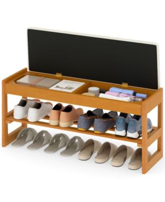 40'' 2-Tier Shoe Rack Bench Flip-Top Storage Slatted Shelf for Hallway Bedroom