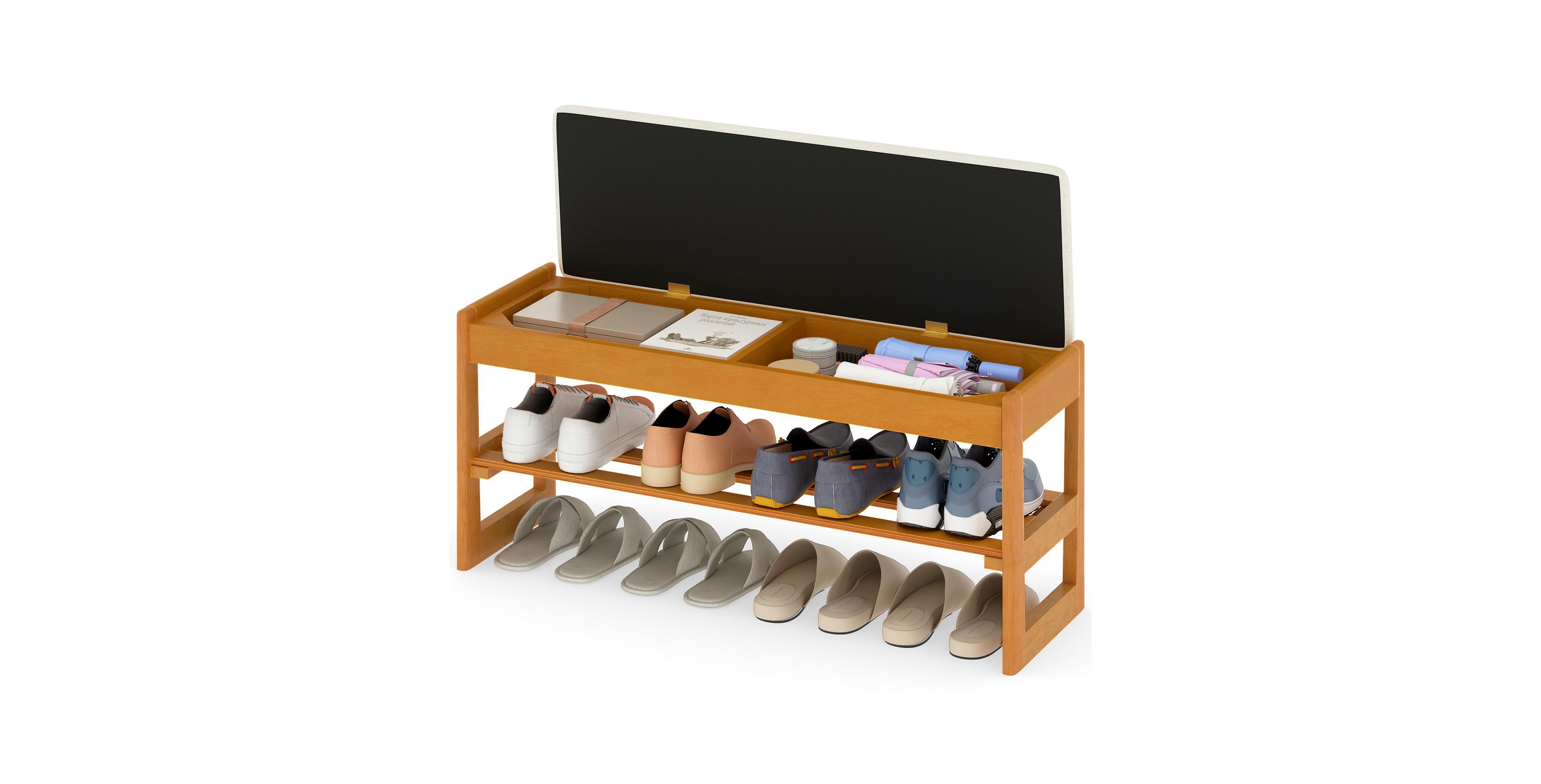 Gymax 40'' 2-Tier Shoe Rack Bench Flip-Top Storage Slatted Shelf for Hallway Bedroom