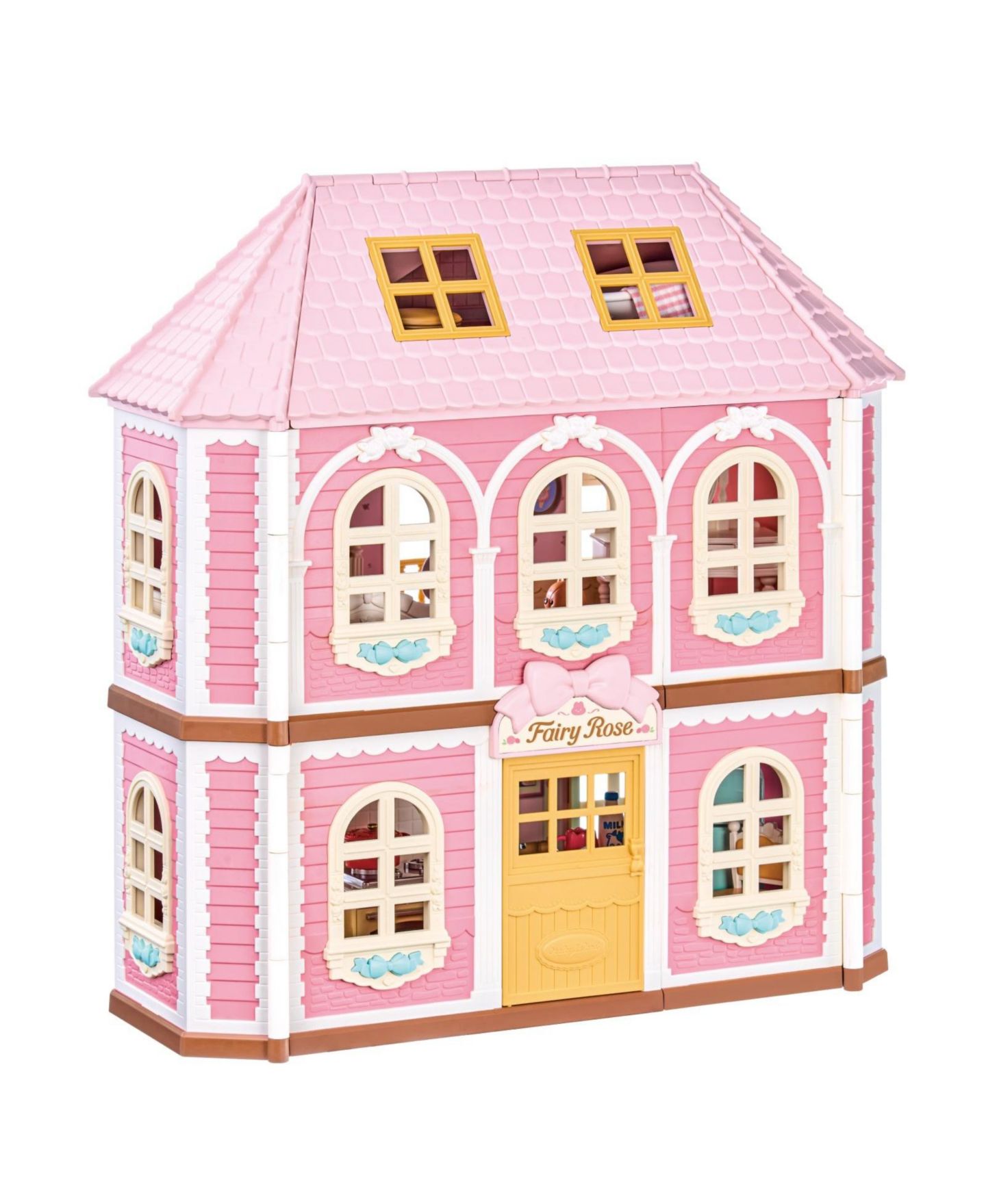 Детские аксессуары для кукол Robotime Fairy Rose Cottage 3-Story Wood Dollhouse with LED Lighting, 14 Furniture Accessories, Ages 3+ — фото 1