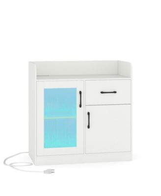 LED Buffet Sideboard Cabinet with Charging Station and Fluted Translucent Door