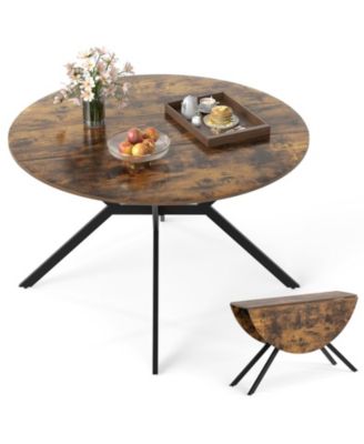 47 Inch Round Folding Dining Table with 2 Drop Leaves