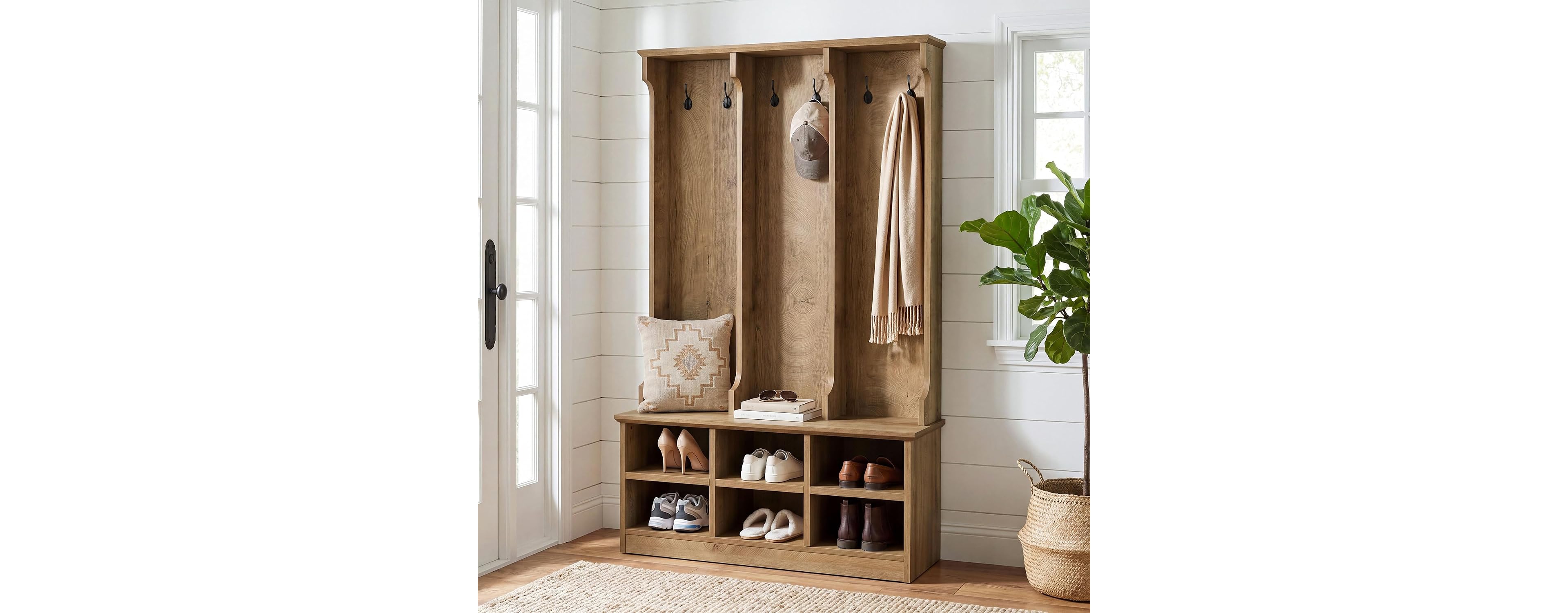 Tribesigns 71" 3-in-1 Coat Rack with 6 Shelves and Shoe Bench For Entryway