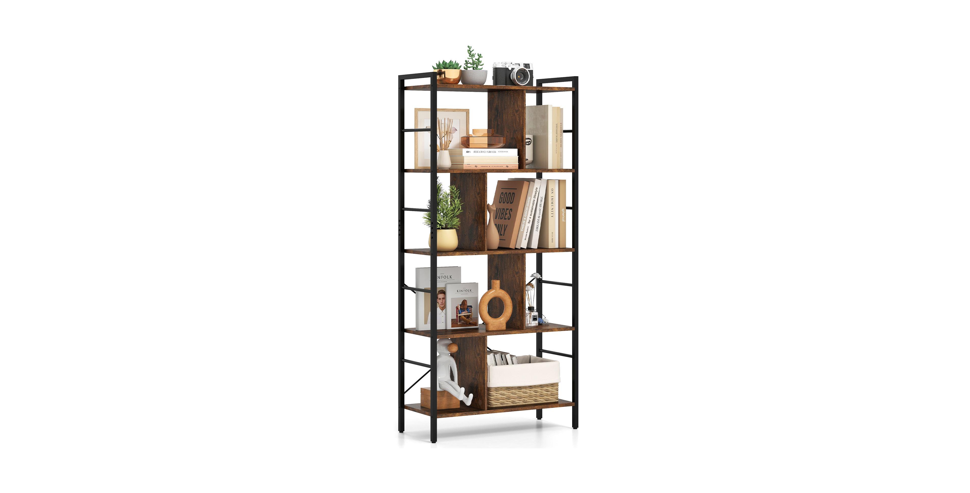 Mecale 5-tier Bookcase 61 Inch Tall Industrial Bookshelf with Metal Frame