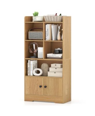 4 Tiers Bookshelf with 4 Cubes Display Shelf and 2 Doors