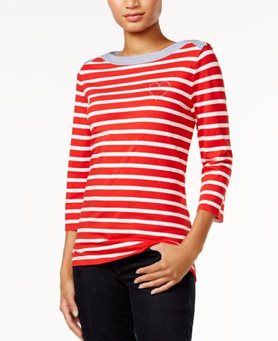 Tommy Hilfiger Esme Striped Embellished Top, Only at Macy's