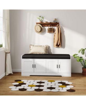 Shoe Bench with Cushion and 4-Door Storage,Entryway Bench