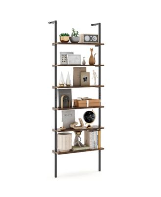 6-tier Ladder Shelf 72 Inch Industrial Wall Mounted Bookshelf
