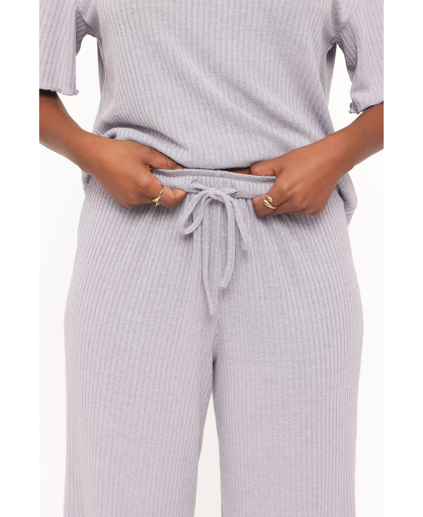 Женский комплект Petal and Pup Zenith Ribbed Short-Sleeve Crew Neck Top and Pants, 2-Piece Set, цвет: Серый — фото 6
