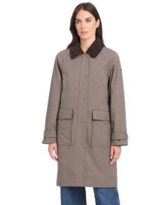 Women's Water-Resistant Hooded Houndstooth Rain Walker Coat
