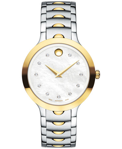 Movado Women's Swiss Luno Diamond Accent Two-Tone Stainless Steel Bracelet Watch 32mm 0607056