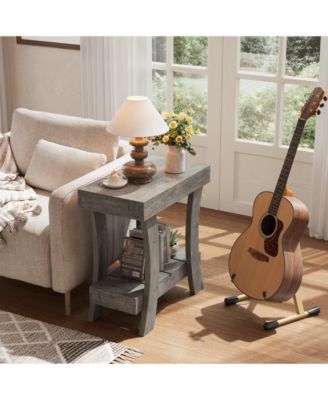 2-Tier Rectangular End Table, Narrow Side Table