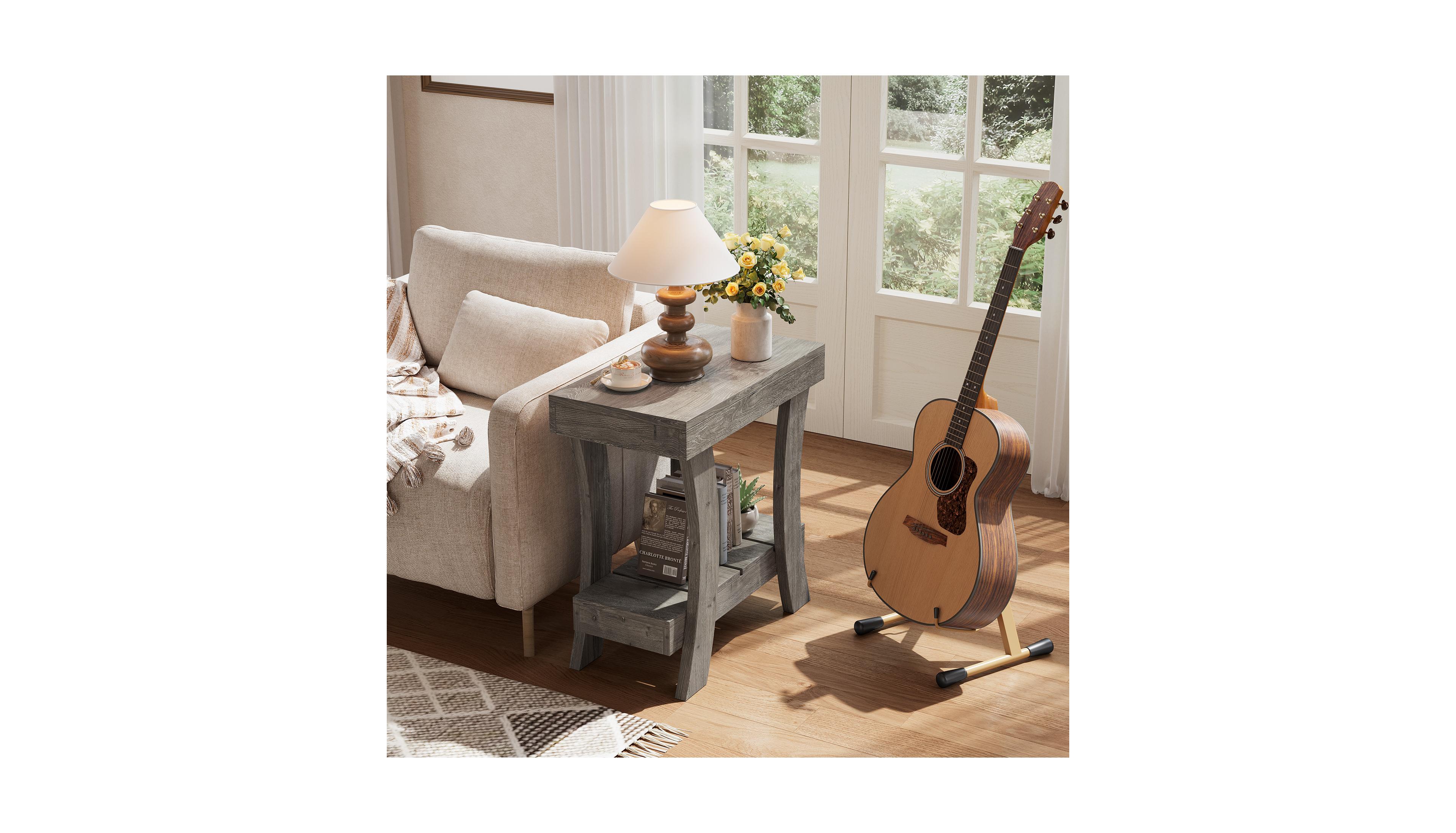 Tribesigns 2-Tier Rectangular End Table, Narrow Side Table